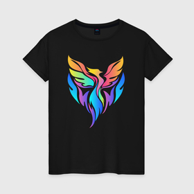 Женская футболка хлопок с принтом Разноцветная птица минимализм в Курске, 100% хлопок | прямой крой, круглый вырез горловины, длина до линии бедер, слегка спущенное плечо | 