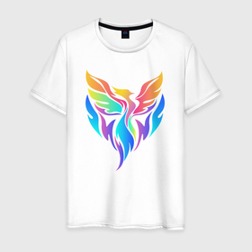 Мужская футболка хлопок с принтом Разноцветная птица минимализм в Курске, 100% хлопок | прямой крой, круглый вырез горловины, длина до линии бедер, слегка спущенное плечо. | 