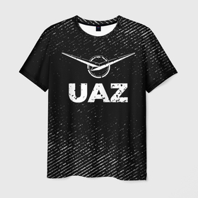 Мужская футболка 3D с принтом UAZ с потертостями на темном фоне в Санкт-Петербурге, 100% полиэфир | прямой крой, круглый вырез горловины, длина до линии бедер | Тематика изображения на принте: 