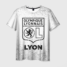 Мужская футболка 3D с принтом Lyon с потертостями на светлом фоне в городе Новоалтайск, 100% полиэфир | прямой крой, круглый вырез горловины, длина до линии бедер | 