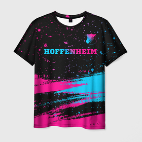 Мужская футболка 3D с принтом Hoffenheim   neon gradient: символ сверху в Белгороде, 100% полиэфир | прямой крой, круглый вырез горловины, длина до линии бедер | 