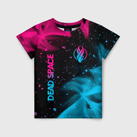 Детская футболка 3D с принтом Dead Space   neon gradient: символ и надпись вертикально в Белгороде, 100% гипоаллергенный полиэфир | прямой крой, круглый вырез горловины, длина до линии бедер, чуть спущенное плечо, ткань немного тянется | 