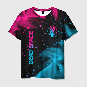 Мужская футболка 3D с принтом Dead Space   neon gradient: символ и надпись вертикально в Белгороде, 100% полиэфир | прямой крой, круглый вырез горловины, длина до линии бедер | 