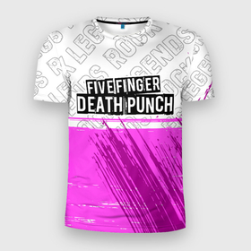 Мужская футболка 3D Slim с принтом Five Finger Death Punch rock legends: символ сверху в Екатеринбурге, 100% полиэстер с улучшенными характеристиками | приталенный силуэт, круглая горловина, широкие плечи, сужается к линии бедра | Тематика изображения на принте: 