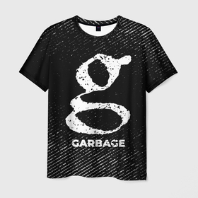 Мужская футболка 3D с принтом Garbage с потертостями на темном фоне в Курске, 100% полиэфир | прямой крой, круглый вырез горловины, длина до линии бедер | 