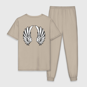 Мужская пижама хлопок с принтом Крылья Ангела черно белый в Курске, 100% хлопок | брюки и футболка прямого кроя, без карманов, на брюках мягкая резинка на поясе и по низу штанин
 | 