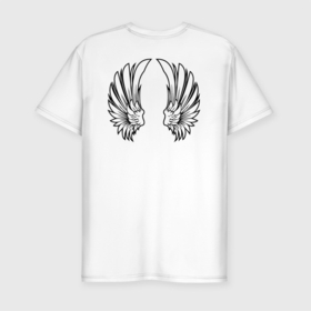 Мужская футболка хлопок Slim с принтом Крылья Ангела черно белый в Новосибирске, 92% хлопок, 8% лайкра | приталенный силуэт, круглый вырез ворота, длина до линии бедра, короткий рукав | 