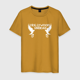 Мужская футболка хлопок с принтом Hollywood Undead   ROCK в Белгороде, 100% хлопок | прямой крой, круглый вырез горловины, длина до линии бедер, слегка спущенное плечо. | 