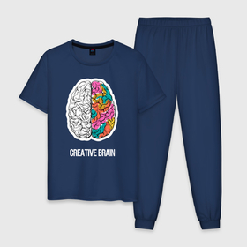 Мужская пижама хлопок с принтом Creative Brain в Петрозаводске, 100% хлопок | брюки и футболка прямого кроя, без карманов, на брюках мягкая резинка на поясе и по низу штанин
 | 