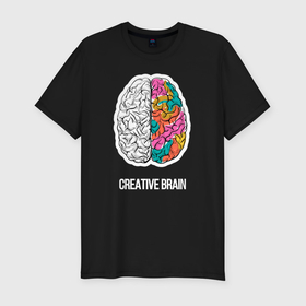 Мужская футболка хлопок Slim с принтом Creative Brain в Санкт-Петербурге, 92% хлопок, 8% лайкра | приталенный силуэт, круглый вырез ворота, длина до линии бедра, короткий рукав | 