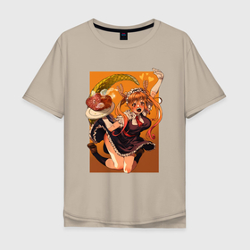 Мужская футболка хлопок Oversize с принтом Дракон горничная госпожи Кобаяши в Курске, 100% хлопок | свободный крой, круглый ворот, “спинка” длиннее передней части | 