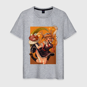 Мужская футболка хлопок с принтом Дракон горничная госпожи Кобаяши в Белгороде, 100% хлопок | прямой крой, круглый вырез горловины, длина до линии бедер, слегка спущенное плечо. | 