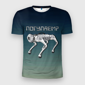 Мужская футболка 3D Slim с принтом Собака  робот в Кировске, 100% полиэстер с улучшенными характеристиками | приталенный силуэт, круглая горловина, широкие плечи, сужается к линии бедра | 