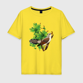 Мужская футболка хлопок Oversize с принтом Кукушка на дереве в Санкт-Петербурге, 100% хлопок | свободный крой, круглый ворот, “спинка” длиннее передней части | 