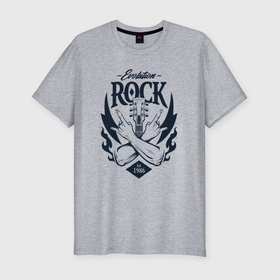 Мужская футболка хлопок Slim с принтом Rock evolution в Санкт-Петербурге, 92% хлопок, 8% лайкра | приталенный силуэт, круглый вырез ворота, длина до линии бедра, короткий рукав | 