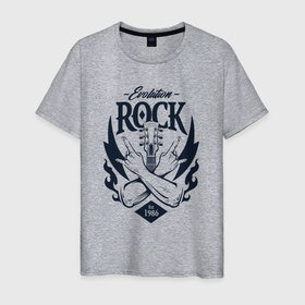 Мужская футболка хлопок с принтом Rock evolution в Тюмени, 100% хлопок | прямой крой, круглый вырез горловины, длина до линии бедер, слегка спущенное плечо. | Тематика изображения на принте: 