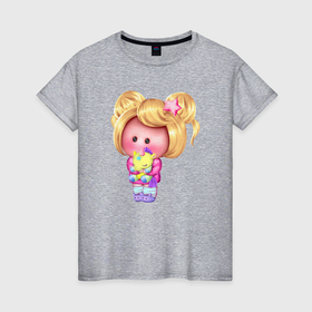 Женская футболка хлопок с принтом Маленькая блондинка с единорогом в Кировске, 100% хлопок | прямой крой, круглый вырез горловины, длина до линии бедер, слегка спущенное плечо | 