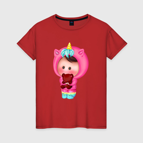Женская футболка хлопок с принтом Девочка с медвежонком в Курске, 100% хлопок | прямой крой, круглый вырез горловины, длина до линии бедер, слегка спущенное плечо | 