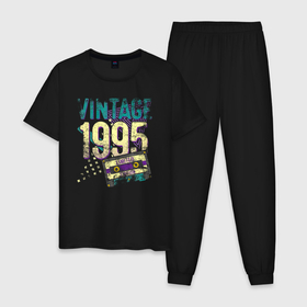 Мужская пижама хлопок с принтом Винтаж 1995 аудиокассета в Курске, 100% хлопок | брюки и футболка прямого кроя, без карманов, на брюках мягкая резинка на поясе и по низу штанин
 | Тематика изображения на принте: 