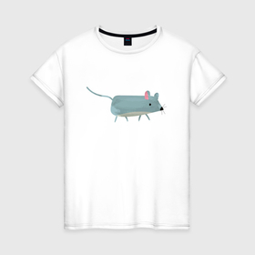 Женская футболка хлопок с принтом Красивый мышонок в Кировске, 100% хлопок | прямой крой, круглый вырез горловины, длина до линии бедер, слегка спущенное плечо | 