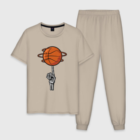 Мужская пижама хлопок с принтом Баскетбольный мяч на костлявой руке в Белгороде, 100% хлопок | брюки и футболка прямого кроя, без карманов, на брюках мягкая резинка на поясе и по низу штанин
 | Тематика изображения на принте: 