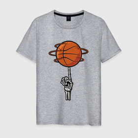 Мужская футболка хлопок с принтом Баскетбольный мяч на костлявой руке в Белгороде, 100% хлопок | прямой крой, круглый вырез горловины, длина до линии бедер, слегка спущенное плечо. | Тематика изображения на принте: 