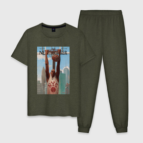 Мужская пижама хлопок с принтом Обложка журнала the New Yorker в Кировске, 100% хлопок | брюки и футболка прямого кроя, без карманов, на брюках мягкая резинка на поясе и по низу штанин
 | 