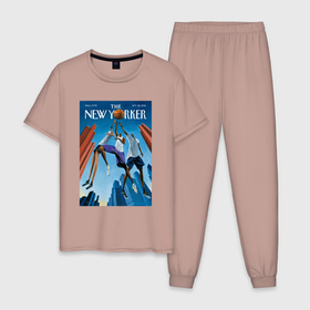 Мужская пижама хлопок с принтом Обложка журнала New Yorker в Кировске, 100% хлопок | брюки и футболка прямого кроя, без карманов, на брюках мягкая резинка на поясе и по низу штанин
 | 