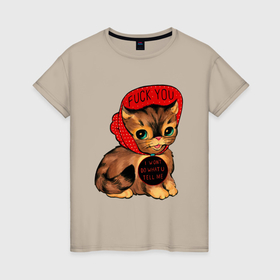 Женская футболка хлопок с принтом Миленькая кошечка в Тюмени, 100% хлопок | прямой крой, круглый вырез горловины, длина до линии бедер, слегка спущенное плечо | 