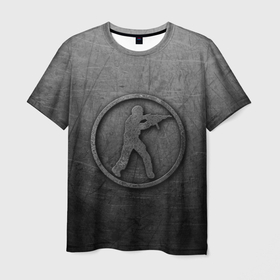Мужская футболка 3D с принтом Чугунный логотип Counter Strike в Кировске, 100% полиэфир | прямой крой, круглый вырез горловины, длина до линии бедер | 