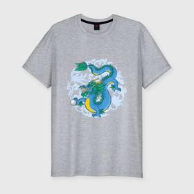 Мужская футболка хлопок Slim с принтом Китайский дракон с орнаментом в Тюмени, 92% хлопок, 8% лайкра | приталенный силуэт, круглый вырез ворота, длина до линии бедра, короткий рукав | Тематика изображения на принте: 