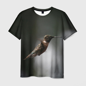Мужская футболка 3D с принтом Полет колибри в Санкт-Петербурге, 100% полиэфир | прямой крой, круглый вырез горловины, длина до линии бедер | 
