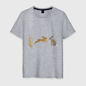 Мужская футболка хлопок с принтом Символов нового года заяц и кролик в Петрозаводске, 100% хлопок | прямой крой, круглый вырез горловины, длина до линии бедер, слегка спущенное плечо. | 