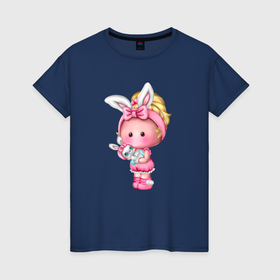 Женская футболка хлопок с принтом Маленькая девочка с кошечкой в Белгороде, 100% хлопок | прямой крой, круглый вырез горловины, длина до линии бедер, слегка спущенное плечо | 