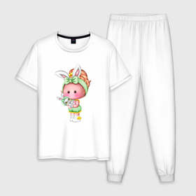 Мужская пижама хлопок с принтом девочка   зайка в Тюмени, 100% хлопок | брюки и футболка прямого кроя, без карманов, на брюках мягкая резинка на поясе и по низу штанин
 | 