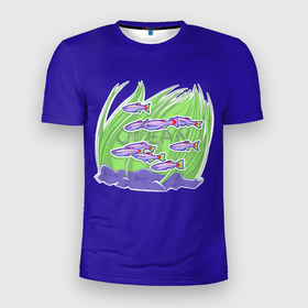 Мужская футболка 3D Slim с принтом Подводныи мир в Ухте, 100% полиэстер с улучшенными характеристиками | приталенный силуэт, круглая горловина, широкие плечи, сужается к линии бедра | 