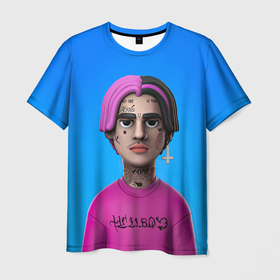 Мужская футболка 3D с принтом Lil Peep На Синем Фоне в Екатеринбурге, 100% полиэфир | прямой крой, круглый вырез горловины, длина до линии бедер | 