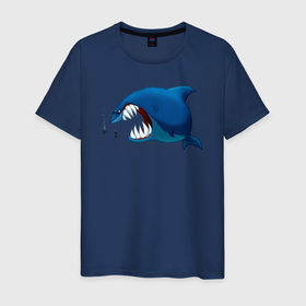 Мужская футболка хлопок с принтом Огромная акула и два аквалангиста в Курске, 100% хлопок | прямой крой, круглый вырез горловины, длина до линии бедер, слегка спущенное плечо. | 