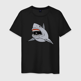 Мужская футболка хлопок с принтом Злая белая акула в Тюмени, 100% хлопок | прямой крой, круглый вырез горловины, длина до линии бедер, слегка спущенное плечо. | Тематика изображения на принте: 