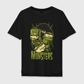 Мужская футболка хлопок Oversize с принтом The Simpsons   the monsters в Тюмени, 100% хлопок | свободный крой, круглый ворот, “спинка” длиннее передней части | 