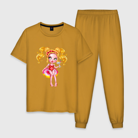 Мужская пижама хлопок с принтом Блондинка с коктейлем в Тюмени, 100% хлопок | брюки и футболка прямого кроя, без карманов, на брюках мягкая резинка на поясе и по низу штанин
 | 