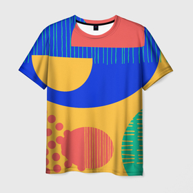 Мужская футболка 3D с принтом Геометрические разноцветные фигуры в Петрозаводске, 100% полиэфир | прямой крой, круглый вырез горловины, длина до линии бедер | 
