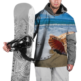 Накидка на куртку 3D с принтом Океанская раковина на песчаном берегу в Петрозаводске, 100% полиэстер |  | Тематика изображения на принте: 
