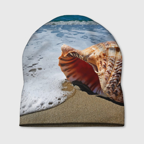 Шапка 3D с принтом Океанская раковина на песчаном берегу в Кировске, 100% полиэстер | универсальный размер, печать по всей поверхности изделия | 