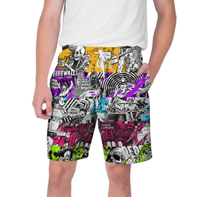 Мужские шорты 3D с принтом Граффити Watch Dogs 2 ,  полиэстер 100% | прямой крой, два кармана без застежек по бокам. Мягкая трикотажная резинка на поясе, внутри которой широкие завязки. Длина чуть выше колен | 