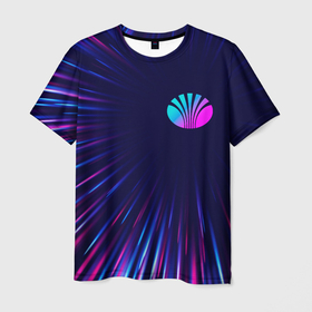 Мужская футболка 3D с принтом Daewoo neon speed lines , 100% полиэфир | прямой крой, круглый вырез горловины, длина до линии бедер | 