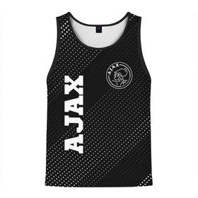 Мужская майка 3D с принтом Ajax sport на темном фоне: надпись, символ в городе Новоалтайск, 100% полиэстер | круглая горловина, приталенный силуэт, длина до линии бедра. Пройма и горловина окантованы тонкой бейкой | Тематика изображения на принте: 