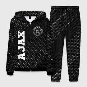 Мужской костюм 3D с принтом Ajax sport на темном фоне: надпись, символ в городе Новоалтайск, 100% полиэстер | Манжеты и пояс оформлены тканевой резинкой, двухслойный капюшон со шнурком для регулировки, карманы спереди | Тематика изображения на принте: 