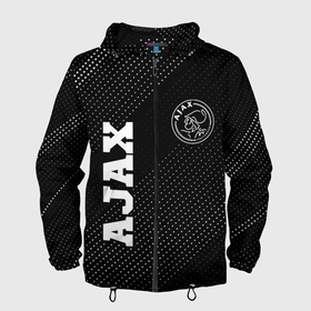 Мужская ветровка 3D с принтом Ajax sport на темном фоне: надпись, символ в городе Новоалтайск, 100% полиэстер | подол и капюшон оформлены резинкой с фиксаторами, два кармана без застежек по бокам, один потайной карман на груди | 