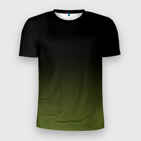 Мужская футболка 3D Slim с принтом Черный и хвойный зеленый градиент в Курске, 100% полиэстер с улучшенными характеристиками | приталенный силуэт, круглая горловина, широкие плечи, сужается к линии бедра | 